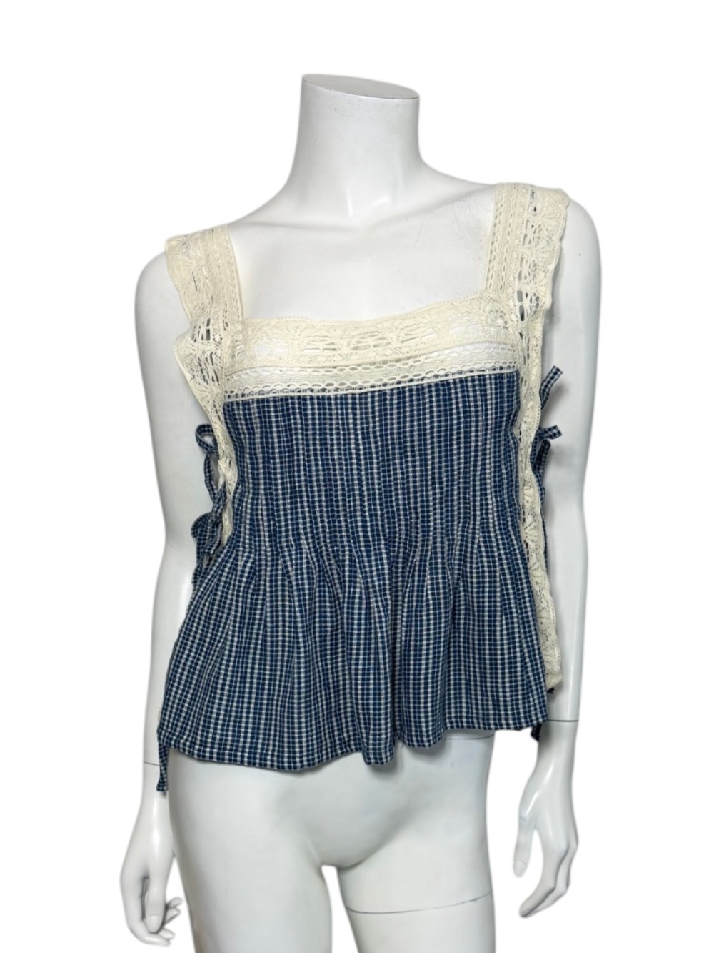 Alix of Bohemia Mimi Prima Micro Plaid Top in Medium Blue Size M $440